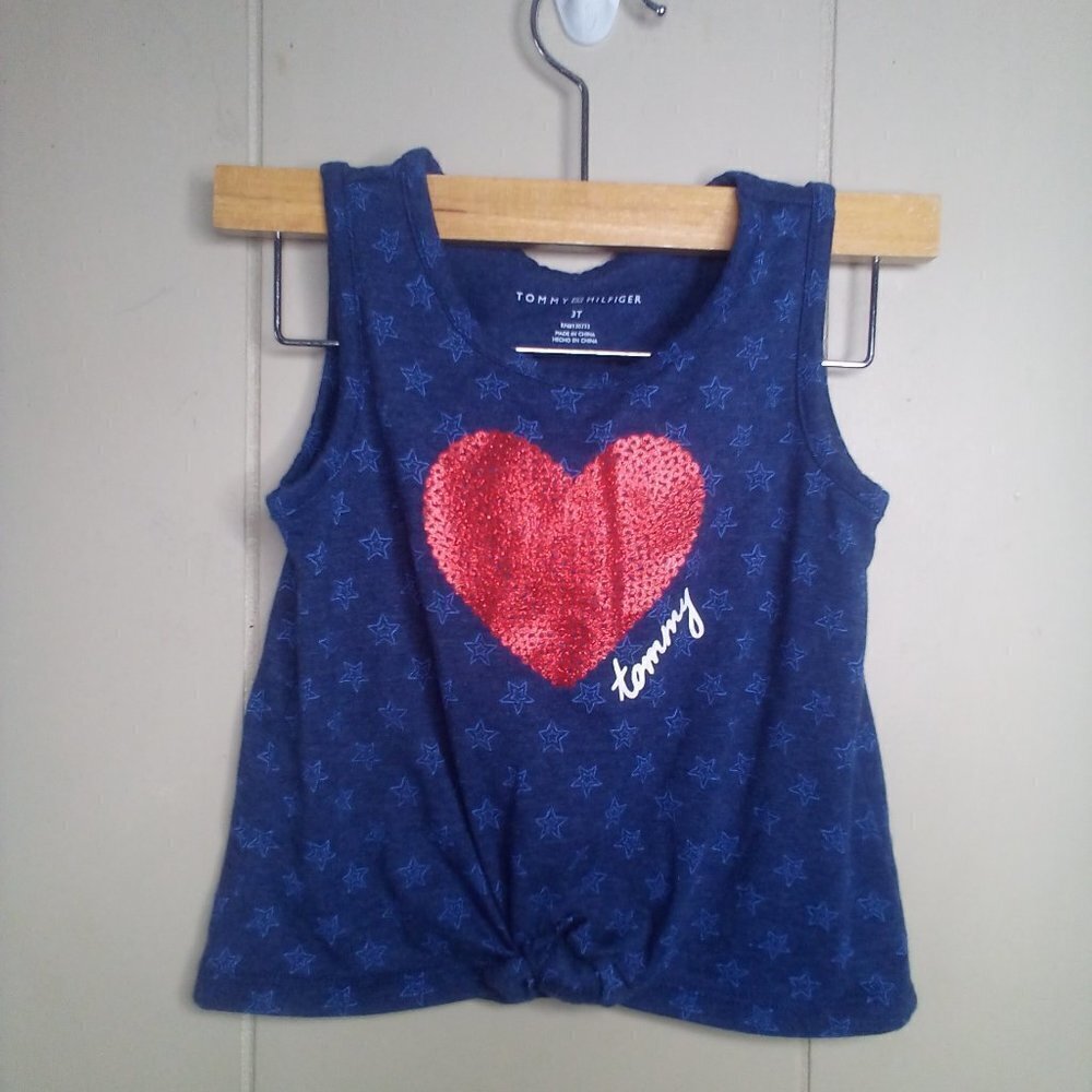 Tommy Hilfiger Shirt 3T Toddler Girls Sleeveless Heart Blue Red